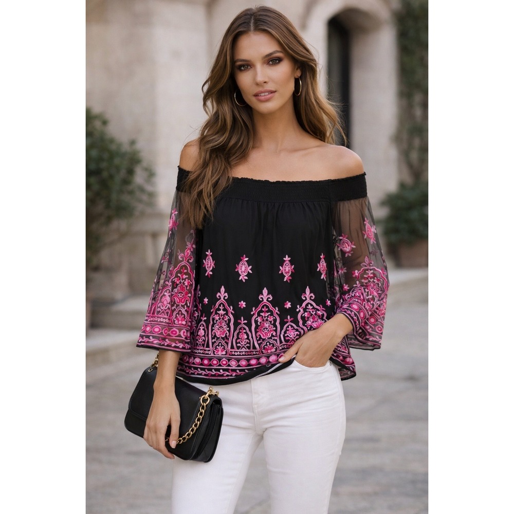 INC International Concepts Top Women 0X Black Pink Boho Festival Whimsigoth